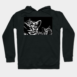 3 Cats on the Prowl in Black and White - Reverse Silhouette Ground View Hoodie